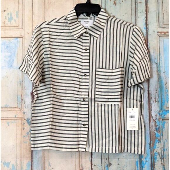 RVCA Sunday Collection Womens Size S Black White Take it Easy Button Up Top - Picture 1 of 9
